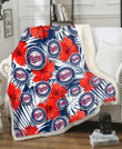 MIN White Tropical Leaf Red Hibiscus Navy Background 3D Fleece Sherpa Blanket