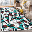 ARZ White Hibiscus Turquoise Wave Black Background Printed Area Rug