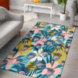 OKC Pastel Color Hibiscus Tropical Leaves Light Green Background Printed Area Rug