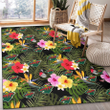 MIN Wild Colorful Hibiscus Green Leaf Back Background Printed Area Rug