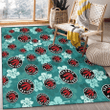 TOR Light Sea Green Hibiscus Green Background Printed Area Rug