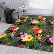MIN Wild Colorful Hibiscus Green Leaf Back Background Printed Area Rug