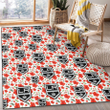 LAK Tiny Red Hibiscus Green Leaf White Cube Background Printed Area Rug