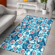 LAC White Blue Hibiscus Blue Background Printed Area Rug