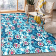 LAC White Blue Hibiscus Blue Background Printed Area Rug