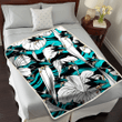 SJS White Hibiscus Turquoise Wave Black Background 3D Fleece Sherpa Blanket