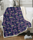 LAC Thistle Sketch Hibiscus Dark Slate Blue Background 3D Fleece Sherpa Blanket