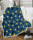 CAR Yellow Hibiscus Cadet Blue Leaf Navy Background 3D Fleece Sherpa Blanket