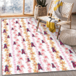 LAA Pink Hibiscus Yellow Pink Orchid White Background Printed Area Rug