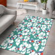 TOR White Hibiscus Turquoise Stripe Background Printed Area Rug
