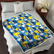 DAL Yellow White Hibiscus Powder Blue Background 3D Fleece Sherpa Blanket