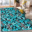 Chicago White Sox Blue Hibiscus Blue Coconut Tree Black Background Printed Area Rug
