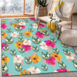 MIL Pink Yellow White Hibiscus Turquoise Background Printed Area Rug