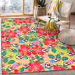KC Red Hibiscus Green Blue Leaf Yellow Background Printed Area Rug