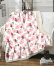 HOU Light Pink Hibiscus White Background 3D Fleece Sherpa Blanket