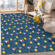 TOR Yellow Hibiscus Cadet Blue Leaf Navy Background Printed Area Rug