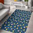 TOR Yellow Hibiscus Cadet Blue Leaf Navy Background Printed Area Rug