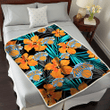 New York Knicks Orange Hibiscus Blue Gray Leaf Black Background 3D Fleece Sherpa Blanket