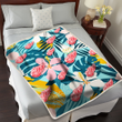 DET Pastel Color Hibiscus Tropical Leaves Light Green Background 3D Fleece Sherpa Blanket