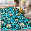 BOS Blue Hibiscus Blue Coconut Tree Black Background Printed Area Rug