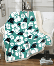 CAR White Hibiscus Turquoise Stripe Background 3D Fleece Sherpa Blanket