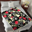 BKN Red Hibiscus Yellow Porcelain Flower Black Background 3D Fleece Sherpa Blanket