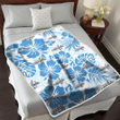 WSH Blue Hibiscus Blue Leaves Vintage Background 3D Fleece Sherpa Blanket