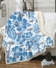 WSH Blue Hibiscus Blue Leaves Vintage Background 3D Fleece Sherpa Blanket