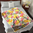 DET Brown Yellow Hibiscus White Background 3D Fleece Sherpa Blanket