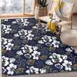 MIN Wild White Hibiscus Sketch Porcelain Flower Navy Background Printed Area Rug