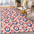 Texas Rangers Tiny Red Hibiscus Green Leaf White Cube Background Printed Area Rug