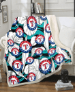 Texas Rangers White Hibiscus Turquoise Wave Black Background 3D Fleece Sherpa Blanket