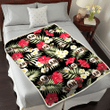 SF Red Hibiscus Yellow Porcelain Flower Black Background 3D Fleece Sherpa Blanket