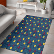 HOU Yellow Hibiscus Cadet Blue Leaf Navy Background Printed Area Rug