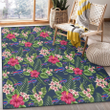 BUF Red Hibiscus Pink Porcelain Flower Dark Background Printed Area Rug