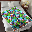 NYI Electro Color Hibiscus Black Background 3D Fleece Sherpa Blanket