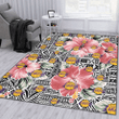 LAL Pink Hibiscus Black Pattern White Background Printed Area Rug