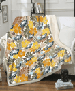 PHI Brown Yellow Hibiscus White Background 3D Fleece Sherpa Blanket