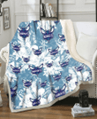 CHA White Hibiscus Orchid Light Blue Background 3D Fleece Sherpa Blanket