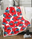 ORL Big Red Hibiscus White Background 3D Fleece Sherpa Blanket