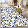 MIN White Hibiscus And Leaves Blue Background Printed Area Rug
