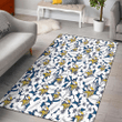 MIN White Hibiscus And Leaves Blue Background Printed Area Rug