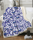 BUF White Hibiscus Pattern Slate Blue Background 3D Fleece Sherpa Blanket