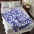 BUF White Hibiscus Pattern Slate Blue Background 3D Fleece Sherpa Blanket