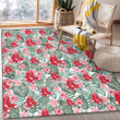 BOS Pink Hibiscus Porcelain Flower Tropical Leaf White Background Printed Area Rug