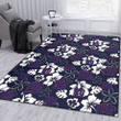 NYG White Hibiscus Sketch Porcelain Flower Navy Background Printed Area Rug