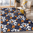 PHX White Hibiscus Sketch Porcelain Flower Navy Background Printed Area Rug