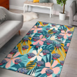 New Orlean Pelicans Pastel Color Hibiscus Tropical Leaves Light Green Background Printed Area Rug