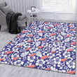 DET White Hibiscus Pattern Slate Blue Background Printed Area Rug