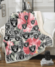LVR Pink Hibiscus Black Pattern White Background 3D Fleece Sherpa Blanket